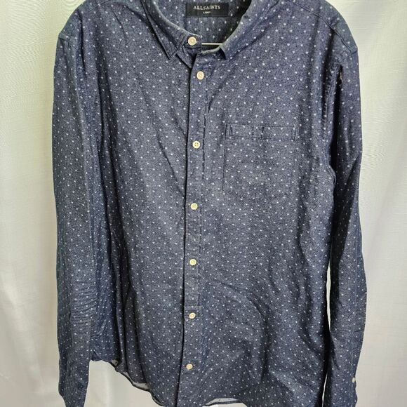 All Saints Blue Cotton Button Down Shirt Size Large - Picture 2 of 6